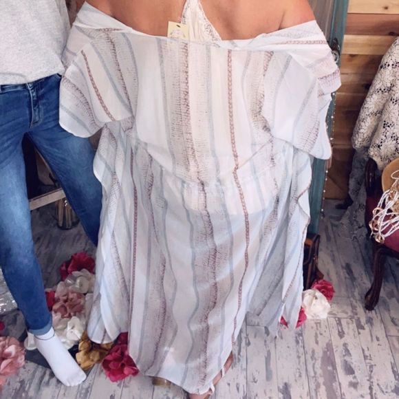 White Striped Print Drawstring Open Front Maxi Kimono💗 - Picture 10 of 16